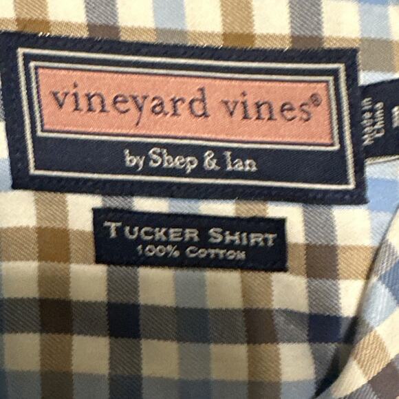 VINEYARD VINES Tucker Shirt LONG SLEEVE BUTTON OXFORD WHALE WHITE/BLUE/BROWN MED - Picture 4 of 6